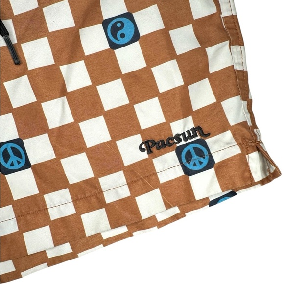 PacSun Blue and Brown Retro Swim Trunks Size Small - Picture 3 of 10